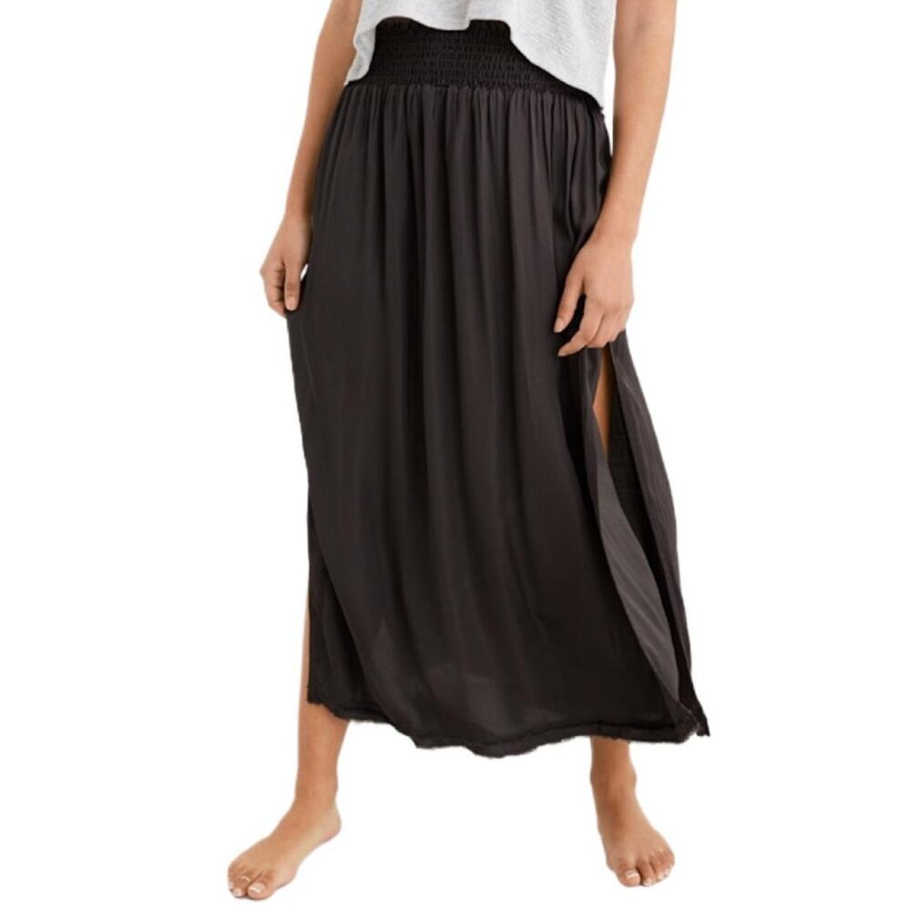 ⭐️ NWT Aerie Skirt Shine Midi Slit Gray Boho Flowy Whimsigoth Fairy Grunge